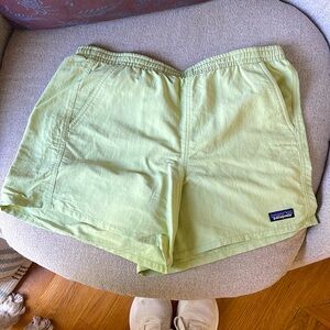 Patagonia women’s yellow/green “honeydew color” 6” inseam shorts.